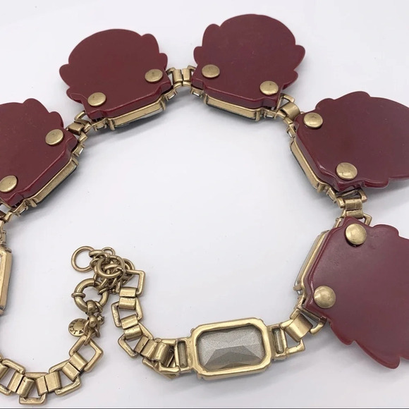 J. Crew Blue & Green Crystal Burgundy Resin Gold Necklace - Picture 5 of 5